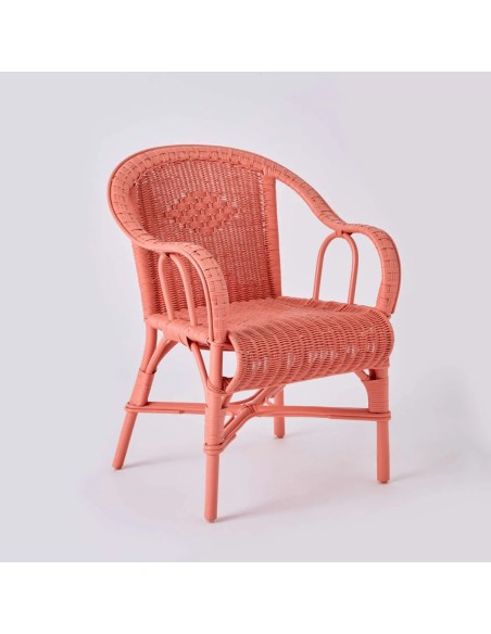 Fauteuil de table en rotin tressé Primavera couleur corail