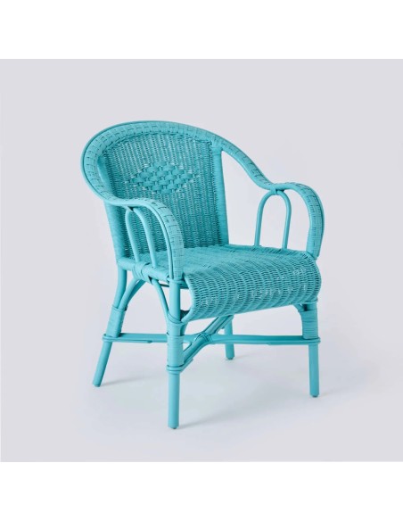 Fauteuil de table en rotin laqué bleu azur collection PRIMAVERA