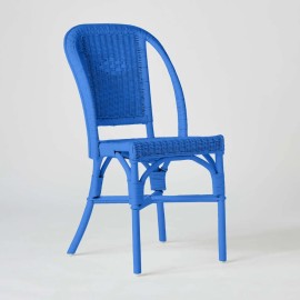 Chaise en rotin PRIMAVERA laquée bleu grec
