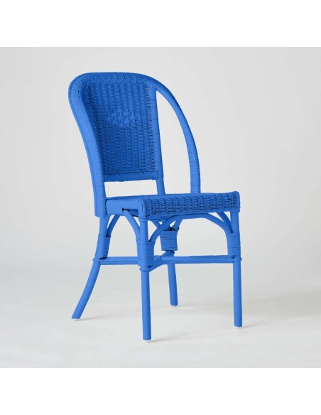 Chaise en rotin PRIMAVERA laquée bleu grec