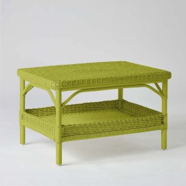 Rectangular coffee table in grass green lacquered rattan