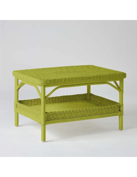 Rectangular coffee table in grass green lacquered rattan