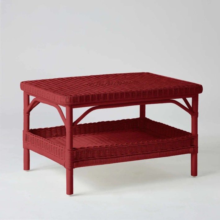 Rectangular coffee table in ruby red lacquered rattan