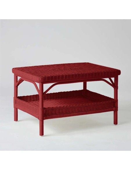 Rectangular coffee table in ruby red lacquered rattan