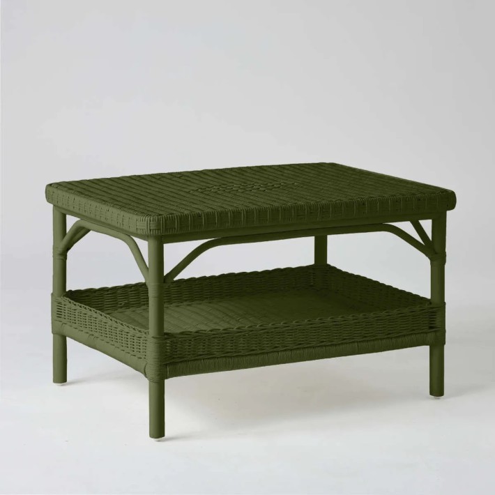 Rectangular coffee table in bronze green lacquered rattan