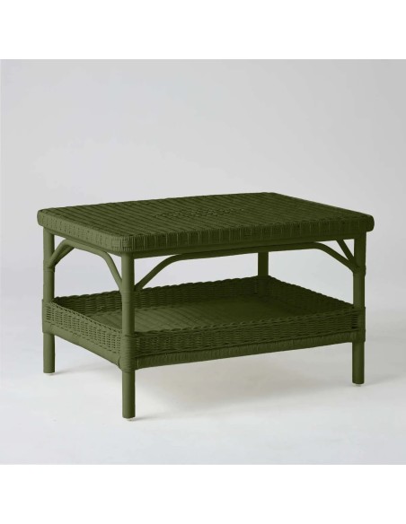 Rectangular coffee table in bronze green lacquered rattan