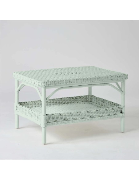 Table basse rectangulaire en rotin laqué pistache