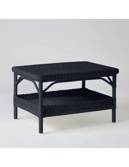 Table basse rectangulaire en rotin laqué noir