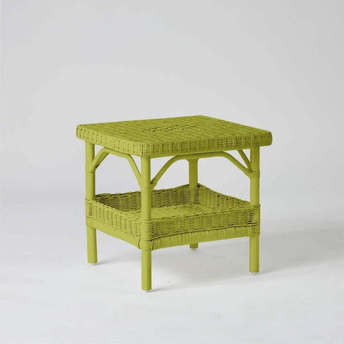 Square coffee table in grass green lacquered rattan from the PRIMAVERA collection