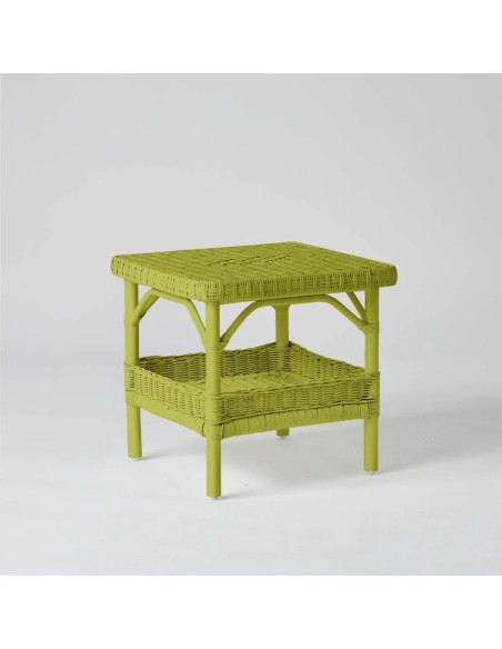 Square coffee table in grass green lacquered rattan from the PRIMAVERA collection