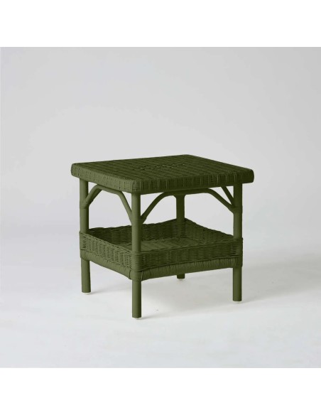 Table basse carrée en rotin laqué vert bronze collection PRIMAVERA