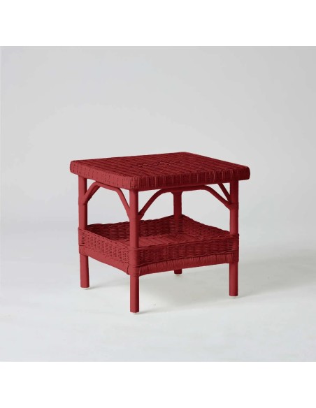 Table basse carrée en rotin laqué rouge rubis collection PRIMAVERA