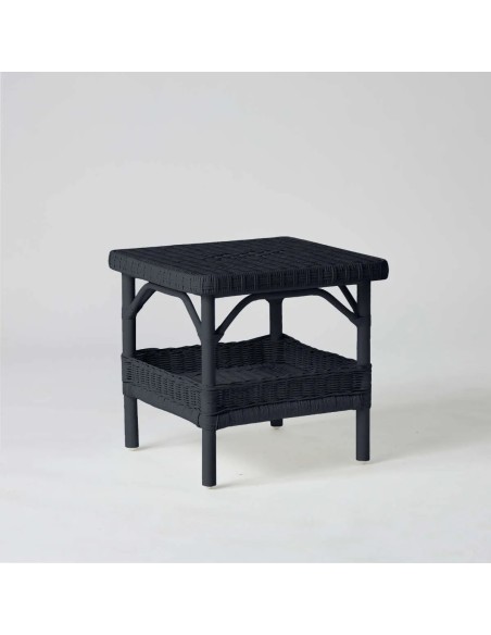 Table basse carrée en rotin laqué noir collection PRIMAVERA
