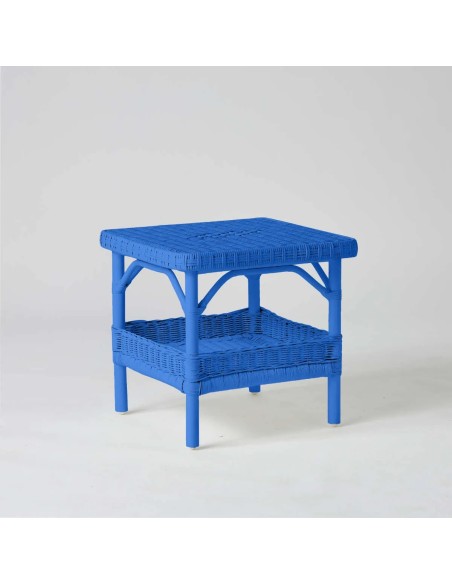 Square coffee table in Greek blue lacquered rattan from the PRIMAVERA collection