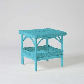 Square coffee table in azure blue lacquered rattan from the PRIMAVERA collection