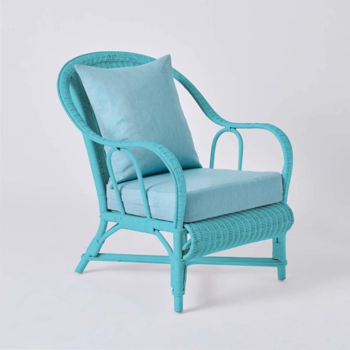 PRIMAVERA collection armchair in azure blue lacquered rattan with azure fabric