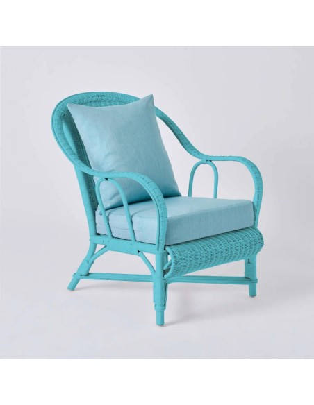 PRIMAVERA collection armchair in azure blue lacquered rattan with azure fabric