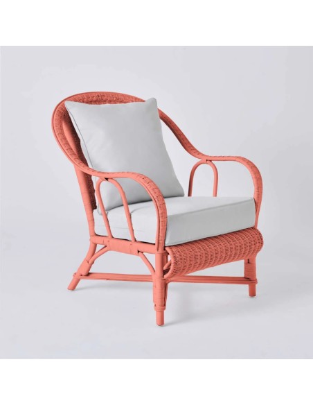 PRIMAVERA collection armchair in coral-coloured lacquered rattan