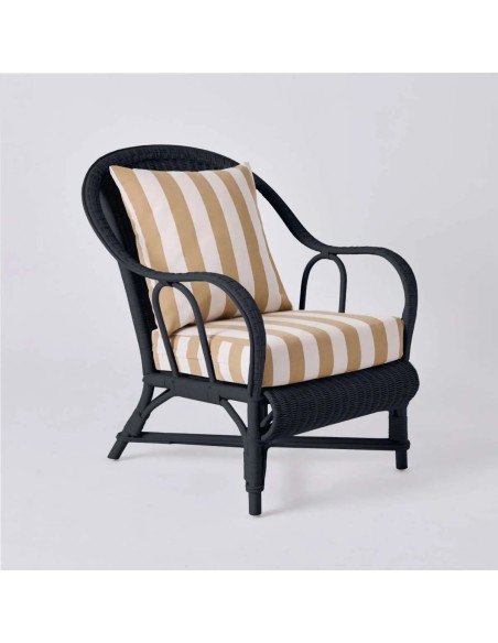 PRIMAVERA collection armchair in black lacquered rattan with beige striped fabric