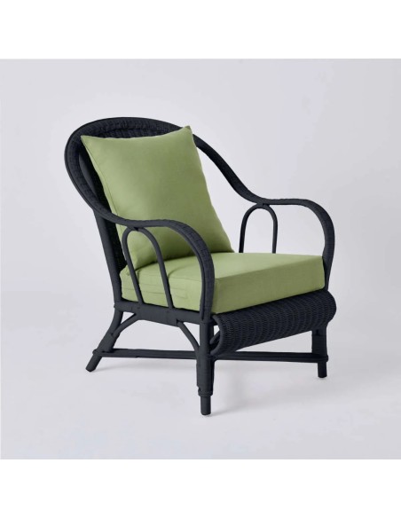 PRIMAVERA collection armchair in black lacquered rattan with green fabric