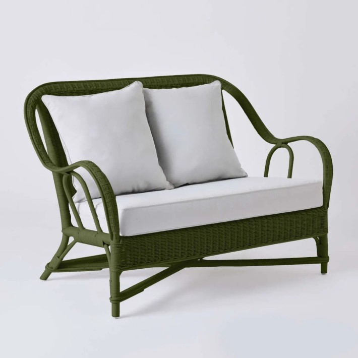 PRIMAVERA collection 2-seater sofa in bronze green lacquered rattan with pearl grey fabric