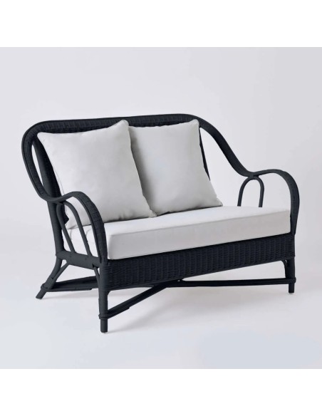 PRIMAVERA collection 2-seater sofa in black lacquered rattan with pearl grey fabric