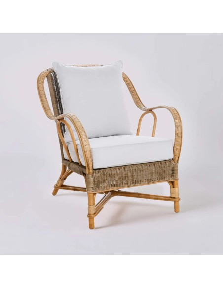 Fauteuil NANTUCKET en rotin patiné tissus gris perle