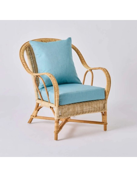 NANTUCKET woven rattan armchair with aqua fabric