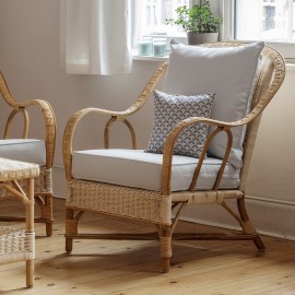 Fauteuil NANTUCKET en rotin naturel tissus gris perle 2