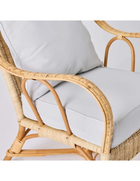 Detail of natural woven rattan armrest on NANTUCKET armchair from the Grandfather collection by KOK MAISON