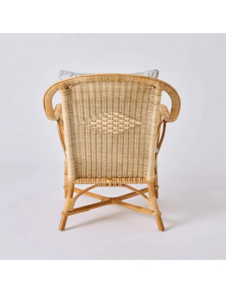 Rear view of NANTUCKET natural rattan armchair