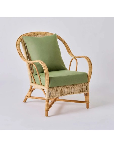 Fauteuil en rotin tressé NANTUCKET avec tissu rayures vert
