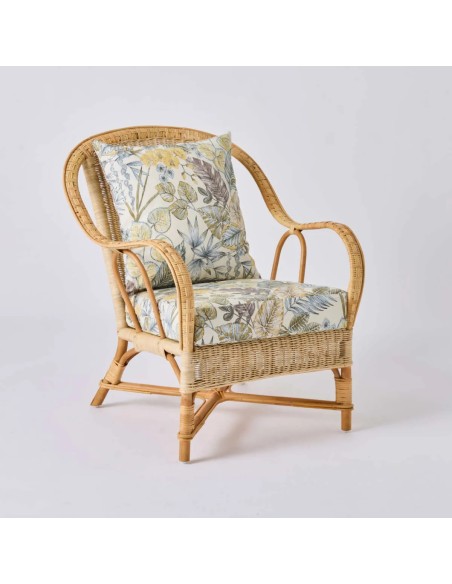 Fauteuil en rotin tressé NANTUCKET avec tissu bouquet écru