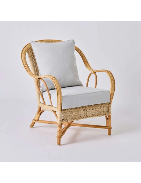 Fauteuil NANTUCKET en rotin naturel tissus gris perle
