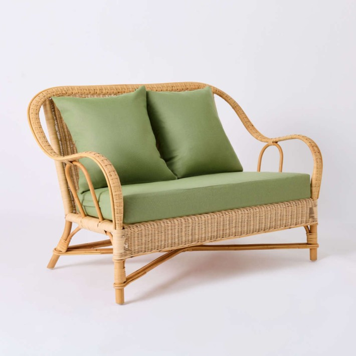 NANTUCKET natural rattan sofa, grandfather collection, green fabric