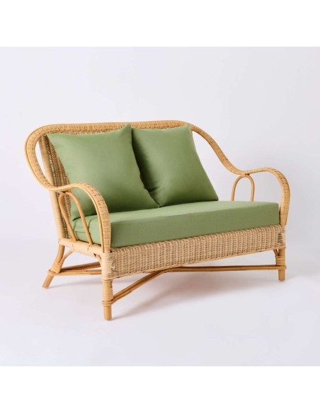 NANTUCKET natural rattan sofa, grandfather collection, green fabric