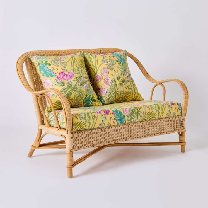 Natural rattan sofa NANTUCKET grandfather collection bouquet yellow