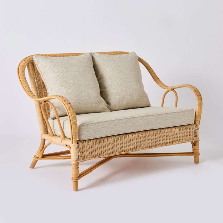 NANTUCKET natural rattan sofa, grandad chenille collection, grey