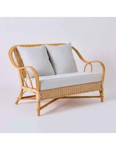 NANTUCKET natural rattan sofa, grandfather collection, pearl grey fabric