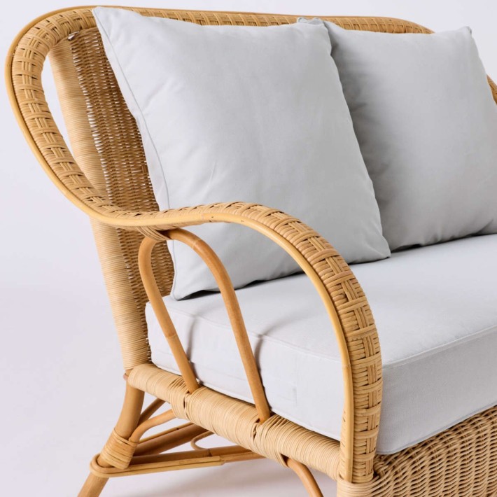 Zoom cushions and natural rattan sofa weave NANTUCKET grandfather collection pearl grey fabric