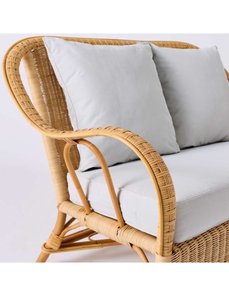 Zoom cushions and natural rattan sofa weave NANTUCKET grandfather collection pearl grey fabric