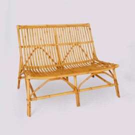 Banquette en rotin vintage DAVID vue de 3/4