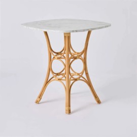 Table de repas/sellette en rotin GINGKO plateau carré effet marbre blanc