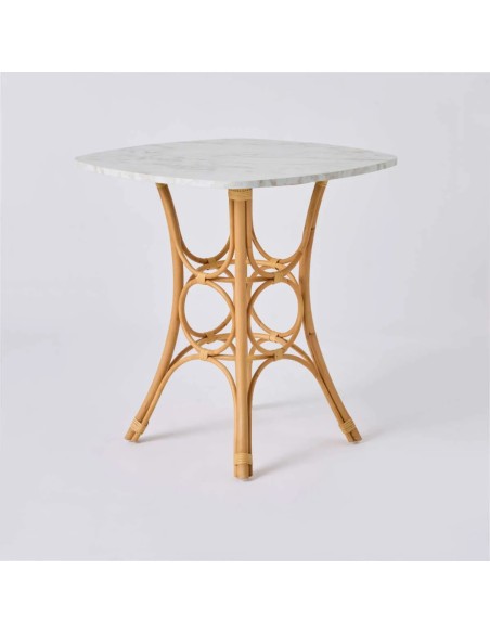 GINGKO rattan dining table/side table with square top in white marble effect