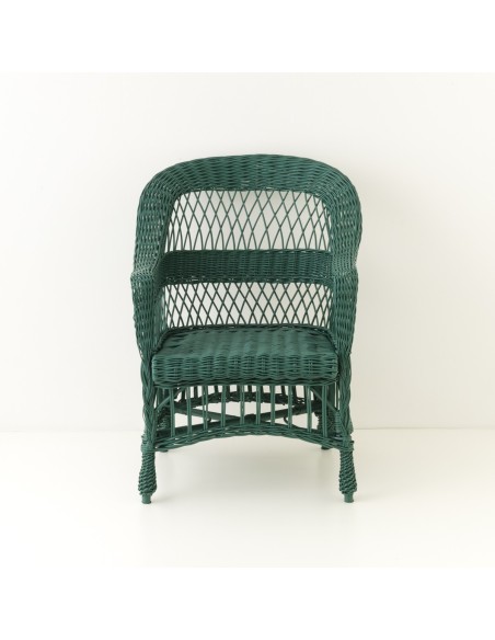 Fauteuil en osier ILONA laqué vert sapin vu de face