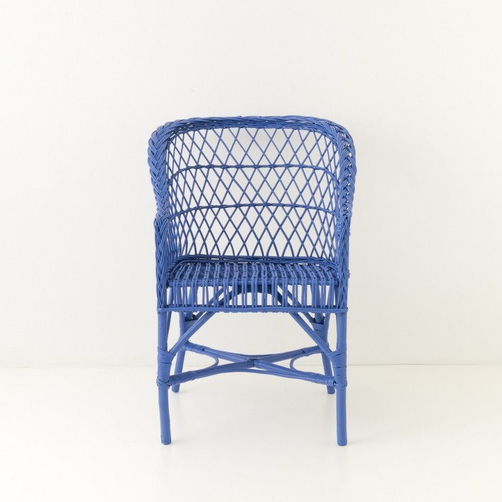 Fauteuil Antonin laqué bleu grec vu de face