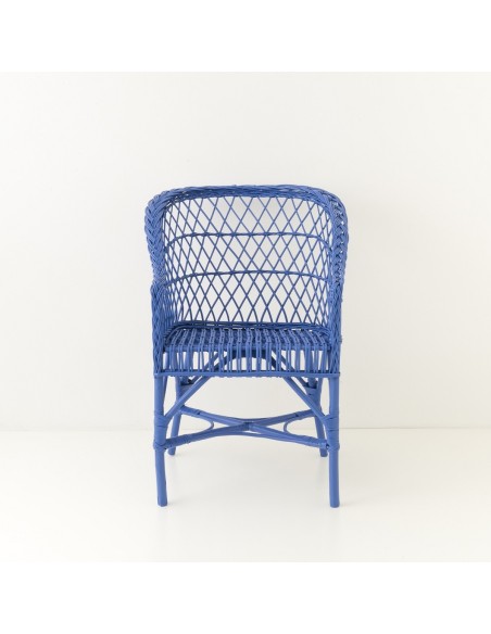 Fauteuil Antonin laqué bleu grec vu de face