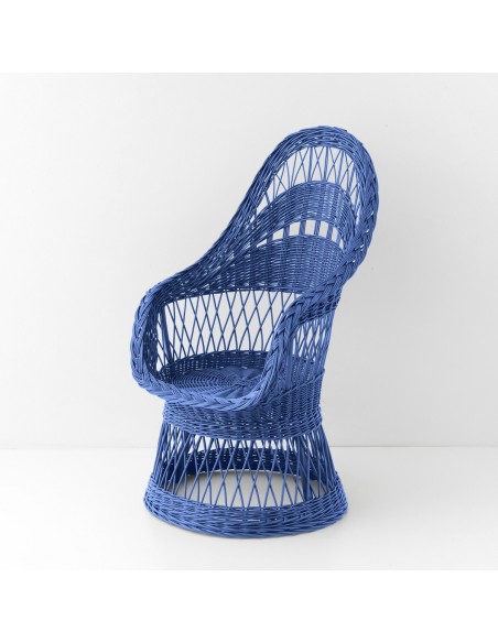 Fauteuil en osier ajouré Firmin laqué bleu grec