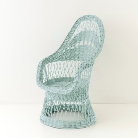 Fauteuil en osier ajouré Firmin laqué céladon