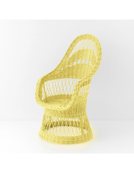 Fauteuil en osier ajouré Firmin laqué jaune